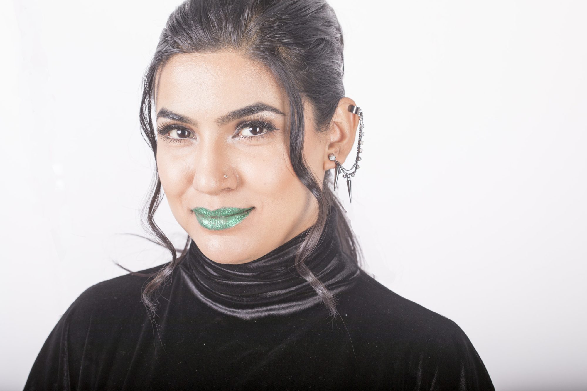 Portrait with green lipstick